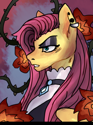 Size: 1171x1567 | Tagged: safe, artist:mrlamanstin, imported from derpibooru, fluttershy, pegasus, pony, fake it 'til you make it, bust, female, fluttergoth, lidded eyes, mare, portrait, solo