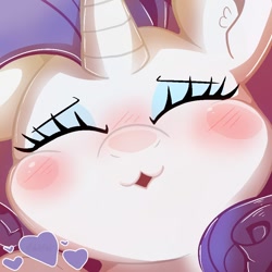 Size: 1000x1000 | Tagged: safe, artist:malachimoet, imported from derpibooru, rarity, pony, unicorn, blushing, cute, eyes closed, kiss on the lips, kissing, looking at you, raribetes, solo