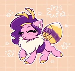 Size: 2048x1950 | Tagged: safe, artist:confetticakez, imported from derpibooru, pipp petals, bee, bee pony, original species, pony, :p, abstract background, adorapipp, bumblebee, bumblebipp, cute, eyes closed, g5, pipp is short, pipp is smol, species swap, tongue out, xp