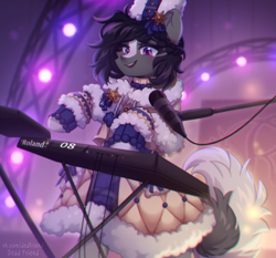Size: 4252x3956 | Tagged: safe, artist:dedfriend, imported from derpibooru, oc, oc only, pony, bipedal, concert, keyboard, microphone, solo, stage