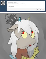 Size: 500x639 | Tagged: safe, artist:flask, imported from derpibooru, discord, draconequus, crown, eris, eris void, jewelry, regalia, rule 63, solo, younger