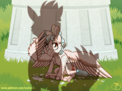 Size: 1314x987 | Tagged: safe, artist:inuhoshi-to-darkpen, imported from derpibooru, cozy glow, grubber, tempest shadow, pegasus, pony, my little pony: the movie, a better ending for cozy, chest fluff, feathered fetlocks, female, filly, foal, grass, shadow, sitting