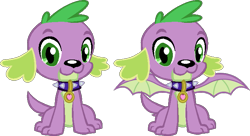 Size: 713x388 | Tagged: safe, artist:pascalmulokozi2, edit, imported from derpibooru, spike, spike the regular dog, dog, dragon, equestria girls, collar, male, simple background, solo, transparent background, winged spike, wings