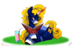 Size: 1200x764 | Tagged: safe, artist:miniferu, imported from derpibooru, oc, oc only, alicorn, book, magic, male, reading, simple background, solo, white background