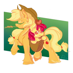 Size: 2000x2000 | Tagged: safe, artist:dankpegasista, derpibooru exclusive, imported from derpibooru, apple bloom, applejack, earth pony, pony, apple, apple bloom is not amused, apple sisters, applejack's hat, basket, big eyes, cel shading, colored eyelashes, cowboy hat, digital art, duo, duo female, ear fluff, eyelashes, eyes closed, female, filly, flowy mane, foal, food, full body, gradient background, green background, hair tie, happy, hat, heart, heart eyes, highlights, krita, lineart, long hair, long tail, looking at you, mare, messy mane, png, pony in a basket, quadrupedal, raised hoof, shading, siblings, signature, simple background, sisters, smiling, smirk, sparkles, standing on two hooves, straw in mouth, tail, three quarter view, transparent background, unamused, unshorn fetlocks, walking, wingding eyes