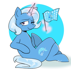Size: 2048x1998 | Tagged: safe, artist:crookedbeetles, edit, editor:edits of hate, imported from twibooru, trixie, semi-anthro, equestrian flag, female, image, png, simple background, solo, white background