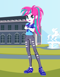 Size: 566x720 | Tagged: safe, artist:starsue.net, artist:u66589, zipp storm, equestria girls, canterlot high, clothes, denim, female, g5, jeans, looking at you, mane, pants, ripped jeans, solo, starsue