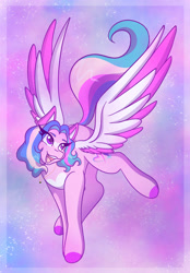 Size: 1423x2048 | Tagged: safe, artist:mscolorsplash, imported from derpibooru, oc, oc only, pegasus, pony, abstract background, colored wings, female, jewelry, mare, multicolored wings, necklace, open mouth, open smile, smiling, solo, spread wings, wings