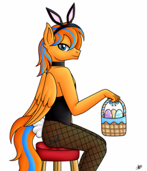 Size: 2577x3000 | Tagged: safe, artist:princessmoonsilver, imported from derpibooru, oc, oc only, oc:cold front, anthro, pegasus, bunny suit, clothes, commission, simple background, solo, white background, ych result