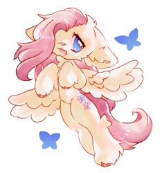 Size: 1726x1846 | Tagged: safe, artist:endogeny333, artist:endogenys, imported from derpibooru, fluttershy, pegasus, pony, cute, female, hair over one eye, looking at you, mare, open mouth, shyabetes, simple background, solo, spread wings, white background, wings