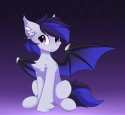 Size: 2352x2160 | Tagged: safe, artist:verlista, imported from derpibooru, oc, oc only, oc:wintereclipse, bat pony, pony, bat wings, chest fluff, gradient background, high res, male, sitting, solo, spread wings, stallion, wings