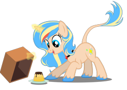 Size: 4403x3130 | Tagged: safe, artist:equestria secret guard, imported from derpibooru, oc, oc only, oc:myriadstar, oc:米蕾塔, unicorn, female, food, gemstones, happy, horn, jewelry, magic, mare, necklace, pudding, simple background, solo, telekinesis, transparent background, unicorn oc