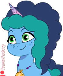 Size: 1651x2000 | Tagged: safe, artist:frownfactory, imported from derpibooru, pony, unicorn, spoiler:g5, spoiler:my little pony: tell your tale, spoiler:tyts01e47, female, freckles, g5, horn, jewelry, mare, misty brightdawn, my little pony: tell your tale, necklace, simple background, smiling, solo, sunny's smoothie moves, transparent background, vector