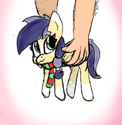 Size: 1067x1093 | Tagged: safe, artist:funnyk16, imported from derpibooru, oc, oc only, oc:twostep, earth pony, human, pony, earth pony oc, female, hand, holding a pony