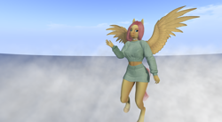 Size: 3840x2097 | Tagged: safe, imported from derpibooru, fluttershy, anthro, pegasus, unguligrade anthro, clothes, cute, hoers, midriff, screenshots, second life, sexy, skirt, video at source, video in description