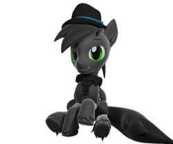 Size: 2546x2120 | Tagged: safe, artist:lithus, imported from derpibooru, oc, oc only, oc:grayhoof, pegasus, pony, 3d, blender, blender cycles, clothes, fedora, gray coat, green eyes, grey hair, happy, hat, raised hoof, render, scarf, simple background, sitting, smiling, smirk, transparent background