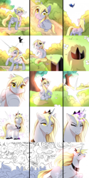 Size: 1280x2550 | Tagged: source needed, safe, artist:kidaoriginal, edit, imported from derpibooru, derpy hooves, princess luna, alicorn, pegasus, pony, comic:derpy - the creator of dreams, abstract, abstract art, alicornified, close-up, clothes, comic, crown, crying, cute, daaaaaaaaaaaw, derp, derpicorn, eyes closed, flower, flying, full comic, glowing, glowing horn, grass, happy, hitting, hoof shoes, horn, jewelry, lidded eyes, looking at something, looking down, looking up, magic, modern art, music notes, necklace, open mouth, open smile, princess derpy, race swap, reaching, regalia, running, shadow, shoes, sitting, smack, smiling, tears of pain, teary eyes, teleportation, transformation, tree, underhoof, vibe check, walking