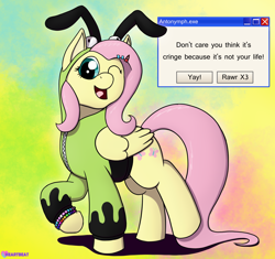 Size: 1914x1800 | Tagged: safe, artist:passionpanther, imported from derpibooru, fluttershy, pegasus, pony, antonymph, fluttgirshy, gay pride flag, gir, kandi, one eye closed, open mouth, open smile, pride, pride flag, scene kid, smiling, solo, transgender pride flag, vylet pony, webcore, wink