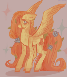 Size: 1874x2148 | Tagged: safe, artist:pajore62, imported from derpibooru, fluttershy, pegasus, pony, flower, flower in hair, flower in tail, solo, tail