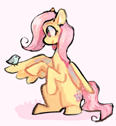 Size: 1383x1500 | Tagged: safe, artist:sealdeer, imported from derpibooru, fluttershy, bird, pegasus, pony, haunches, one wing out, simple background, wings