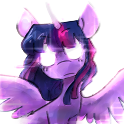 Size: 1600x1600 | Tagged: safe, artist:sealdeer, imported from derpibooru, twilight sparkle, alicorn, pony, glowing, glowing eyes, simple background, solo, twilight sparkle (alicorn), twilight sparkle glowing eyes, white background, white eyes