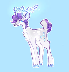 Size: 2048x2133 | Tagged: safe, artist:sealdeer, imported from derpibooru, part of a set, rarity, deer, antlers, blue background, chest fluff, deerified, rarideer, simple background, solo, species swap