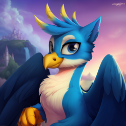 Size: 2048x2048 | Tagged: safe, imported from derpibooru, prompter:mfg637, gallus, griffon, ai content, ai generated, bust, cheek fluff, chest fluff, ear fluff, generator:purplesmart.ai, generator:stable diffusion, portrait, solo