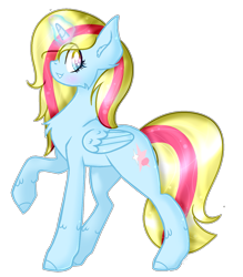 Size: 1249x1429 | Tagged: safe, artist:angellightyt, imported from derpibooru, oc, oc only, alicorn, pony, alicorn oc, base used, chest fluff, eyelashes, glowing, glowing horn, grin, horn, raised hoof, simple background, smiling, solo, transparent background, wings