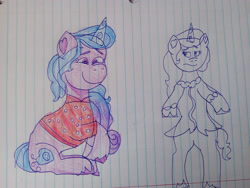 Size: 4160x3120 | Tagged: safe, artist:starrscout-23, imported from twibooru, izzy moonbow, pony, unicorn, bipedal, g5, heart ears, image, lined paper, needs more jpeg, smiling, traditional art, unshorn fetlocks