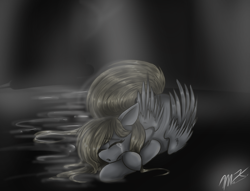 Size: 1583x1212 | Tagged: safe, artist:cyanocitta-blattidae, imported from derpibooru, derpy hooves, pegasus, pony, bedeviled-derpy, crying, sleeping