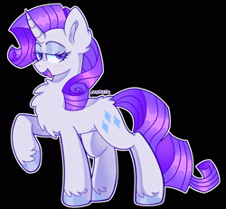 Size: 2160x2000 | Tagged: safe, artist:mxmx fw, imported from derpibooru, rarity, pony, unicorn, black background, chest fluff, ear fluff, eyelashes, makeup, raised hoof, simple background, solo, unshorn fetlocks