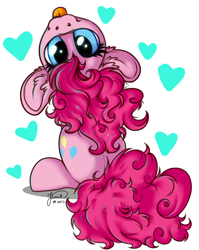Size: 2754x3458 | Tagged: safe, artist:julunis14, imported from derpibooru, pinkie pie, earth pony, pony, :p, cute, diapinkes, female, heart, looking at you, looking back, looking back at you, mare, signature, simple background, sitting, smiling, solo, tongue out, white background