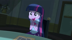 Size: 3072x1727 | Tagged: safe, imported from derpibooru, screencap, twilight sparkle, human, equestria girls, equestria girls (movie), canterlot high, cute, female, open mouth, open smile, smiling, solo, twiabetes