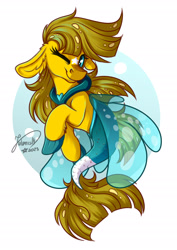 Size: 1920x2716 | Tagged: safe, artist:julunis14, imported from derpibooru, oc, oc only, oc:ayza, pony, seapony (g4), bubble, digital art, dorsal fin, female, fin, fin wings, fins, fish tail, floppy ears, flowing mane, flowing tail, looking at you, mare, ocean, one eye closed, seaponified, signature, simple background, smiling, smiling at you, solo, species swap, swimming, tail, underwater, water, white background, wings, wink