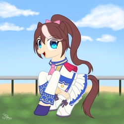 Size: 1280x1280 | Tagged: safe, artist:gecat333, imported from derpibooru, earth pony, pony, anime, clothes, crossover, dress, female, ponified, skirt, solo, tokai teio, uma musume pretty derby