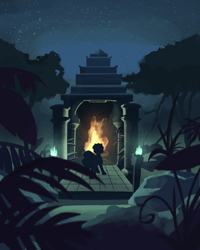 Size: 1574x1970 | Tagged: safe, artist:triplesevens, imported from derpibooru, part of a set, oc, oc only, oc:triple sevens, jungle, night, outdoors, temple