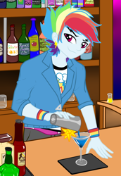 Size: 990x1440 | Tagged: safe, artist:flutterblaze, imported from derpibooru, rainbow dash, human, equestria girls, alcohol, bartender, equestria guys, male, polish, rainbow blitz, rule 63, solo, vinegar