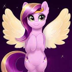 Size: 2048x2048 | Tagged: safe, editor:felisamafeles, imported from derpibooru, pipp petals, pegasus, pony, ai content, ai generated, belly, cute, g5, generator:stable diffusion, looking at you, night, smiling, solo, spread wings, stars, wings