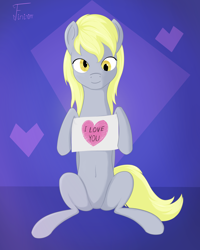 Size: 3008x3760 | Tagged: safe, artist:finirim, imported from derpibooru, derpy hooves, pegasus, pony, belly, belly button, cute, female, heart, i love you, looking at you, mare, simple background, solo