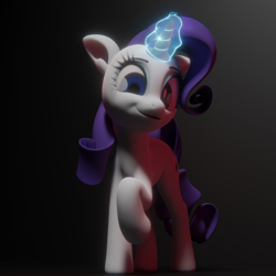 Size: 2160x2160 | Tagged: safe, artist:reinbou, imported from derpibooru, rarity, pony, unicorn, 3d, looking at you, magic, magic aura, simple background, solo