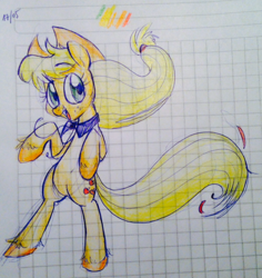 Size: 730x773 | Tagged: safe, artist:kluzart, imported from derpibooru, applejack, pony, bipedal, graph paper, solo, traditional art