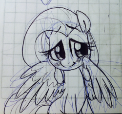 Size: 890x834 | Tagged: safe, artist:kluzart, imported from derpibooru, fluttershy, pony, graph paper, monochrome, solo, traditional art