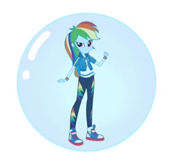 Size: 720x689 | Tagged: safe, edit, imported from derpibooru, rainbow dash, human, equestria girls, equestria girls series, bubble, clothes, converse, eqg promo pose set, female, geode of super speed, hasbro, in bubble, jacket, magical geodes, official, pants, shoes, simple background, smiling, sneakers, solo, transparent background, vector, white background, wristband