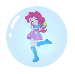 Size: 720x708 | Tagged: safe, artist:seahawk270, edit, imported from derpibooru, pinkie pie, human, equestria girls, friendship games, balloon, boots, bracelet, bubble, clothes, cupcake, cute, dessert, diapinkes, eyes closed, female, food, giggling, happy, high heel boots, in bubble, jewelry, pinkie pie trapped in a bubble, raised leg, shoes, simple background, skirt, solo, vector, white background