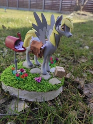 Size: 1532x2048 | Tagged: safe, derpy hooves, pegasus, pony, female, figurine, flower, irl, mailbag, mailbox, package, photo, solo, wings