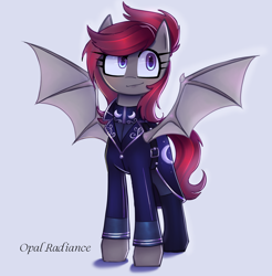 Size: 2800x2840 | Tagged: safe, artist:opal_radiance, imported from derpibooru, oc, oc only, oc:vesper moon, bat pony, pony, equestria at war mod, bat pony oc, clothes, commission, lunar empire, new lunar republic, simple background, solo, uniform, white background