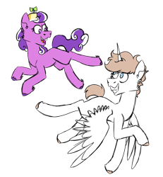 Size: 1200x1300 | Tagged: safe, artist:fuckomcfuck, imported from derpibooru, screwball, oc, oc:rat, alicorn, earth pony, pony, duo, fangs, floating, flying, half-siblings, hat, propeller hat, simple background, transparent background