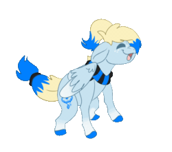 Size: 642x567 | Tagged: safe, alternate version, artist:euspuche, imported from derpibooru, oc, oc only, oc:azure opus, pegasus, pony, alternate character, animated, blind, clothes, commission, dance till you die dog, dancing, ear piercing, female, gif, mare, meme, piercing, ponytail, scarf, simple background, smiling, solo, striped scarf, transparent background, ych result