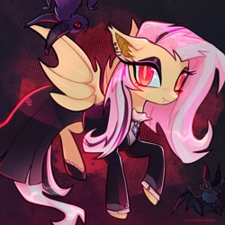 Size: 2048x2048 | Tagged: safe, artist:qwennondeathdie, imported from derpibooru, fluttershy, bat, bat pony, pony, bat ponified, clothes, eyelashes, fangs, female, flutterbat, fluttergoth, high res, mare, race swap, red eyes, solo