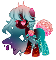 Size: 2220x2378 | Tagged: safe, artist:anno酱w, imported from derpibooru, earth pony, pony, black eye, braid, ethereal mane, flower, flower in hair, flowing mane, rose, simple background, starry mane, transparent background